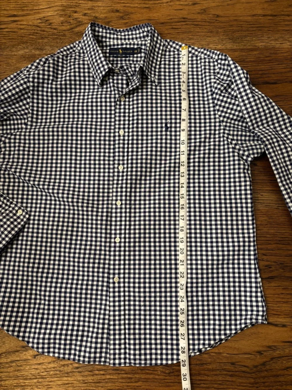 Ralph Lauren Men’s Slim Fit Blue White Gingham Button Down Shirt XXL Cotton Pony